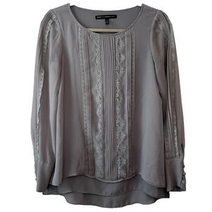 White‎ House Black Market Women’s Gray Long Sleeve Pleated Front Blouse  Sz 0